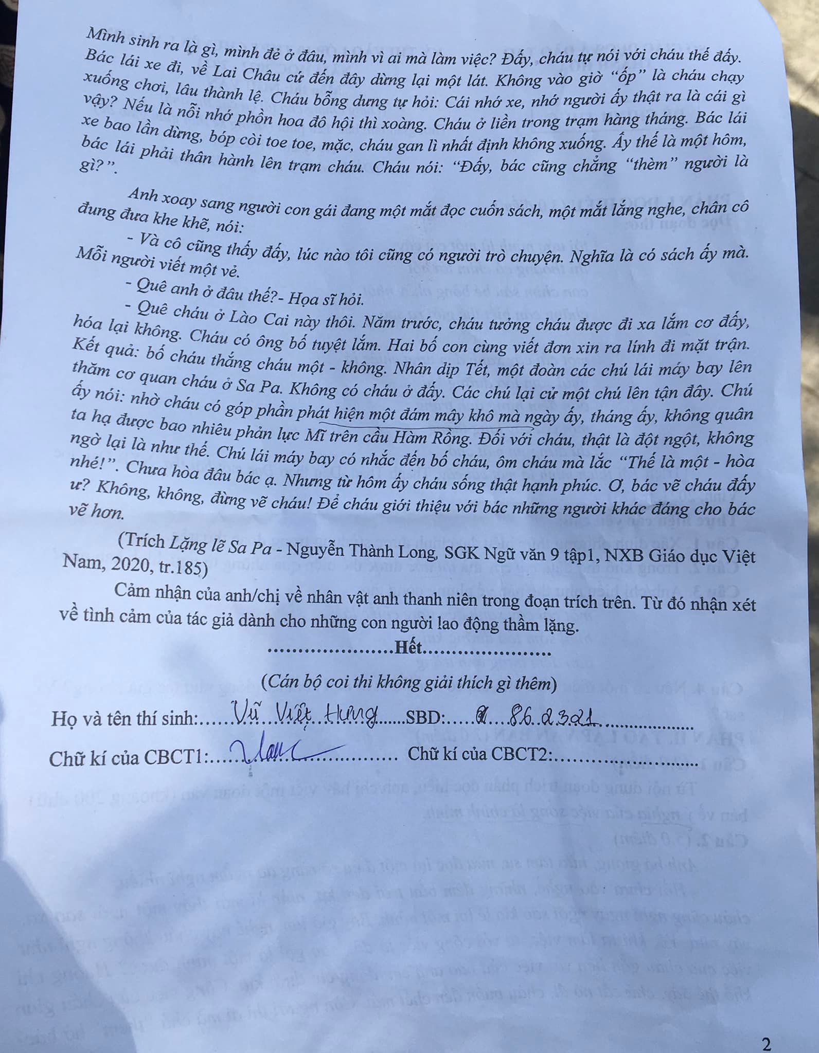 Đề thi vào lớp 10 môn Văn