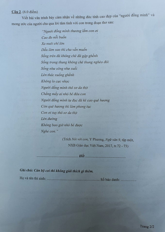Đề Văn trường chuyên Sư phạm Hà Nội