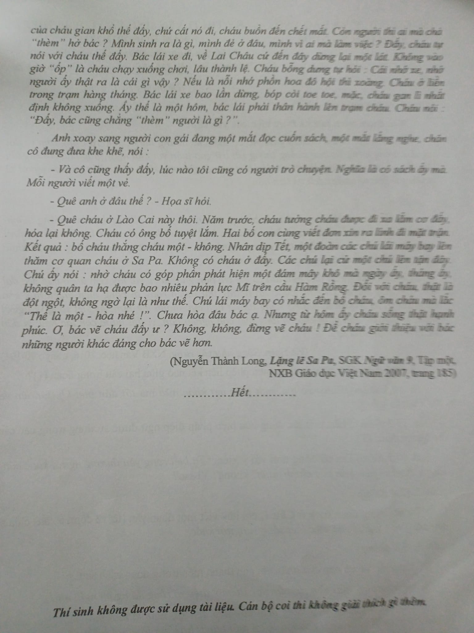 Đề thi vào 10 môn Văn
