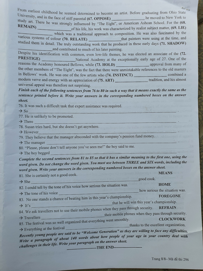 Đề tiếng Anh vào lớp 10 trường Sư phạm Hà Nội - 6