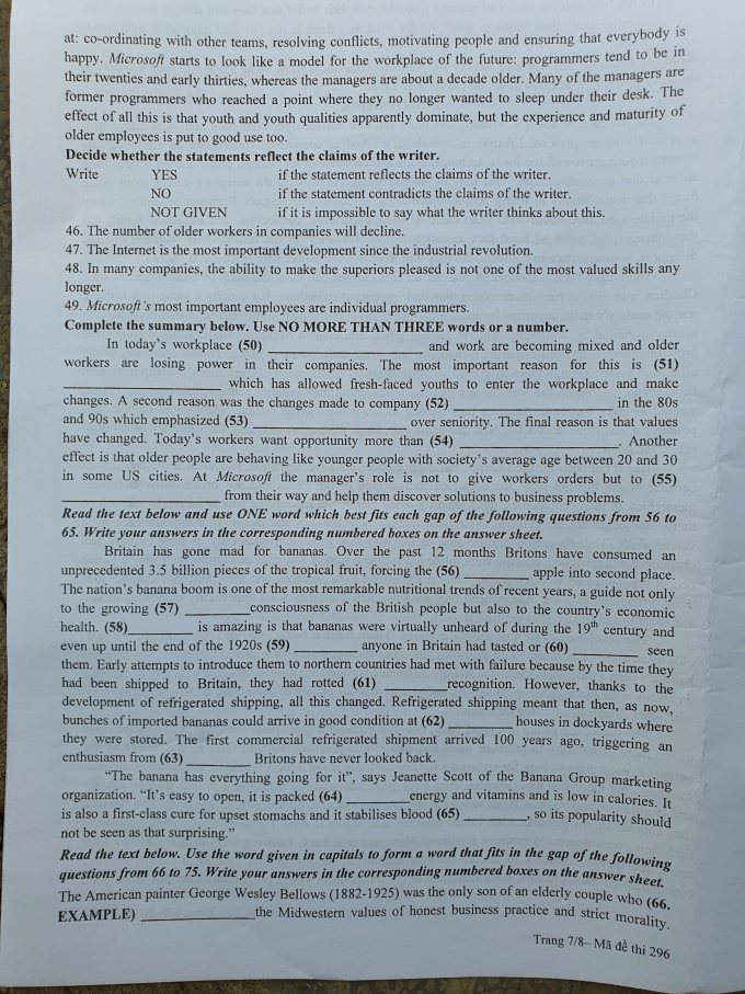 Đề tiếng Anh vào lớp 10 trường Sư phạm Hà Nội - 5