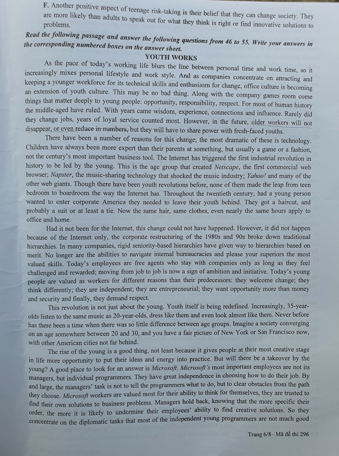 Đề tiếng Anh vào lớp 10 trường Sư phạm Hà Nội - 4