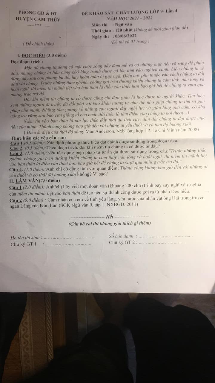 Đề thi thử vào lớp 10 môn Văn