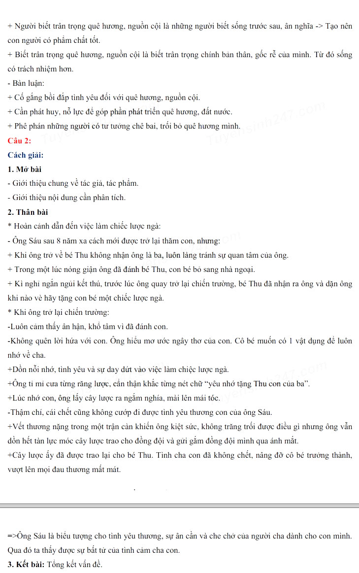 Đáp án thi vào 10 Văn Sơn La