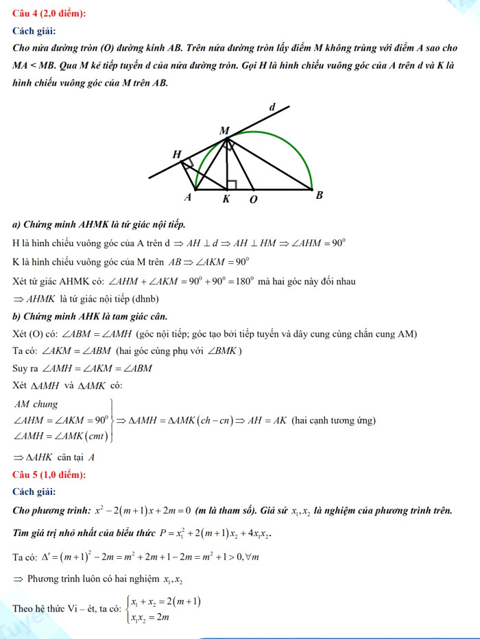 Đáp án thi vào 10 Toán Cao Bằng