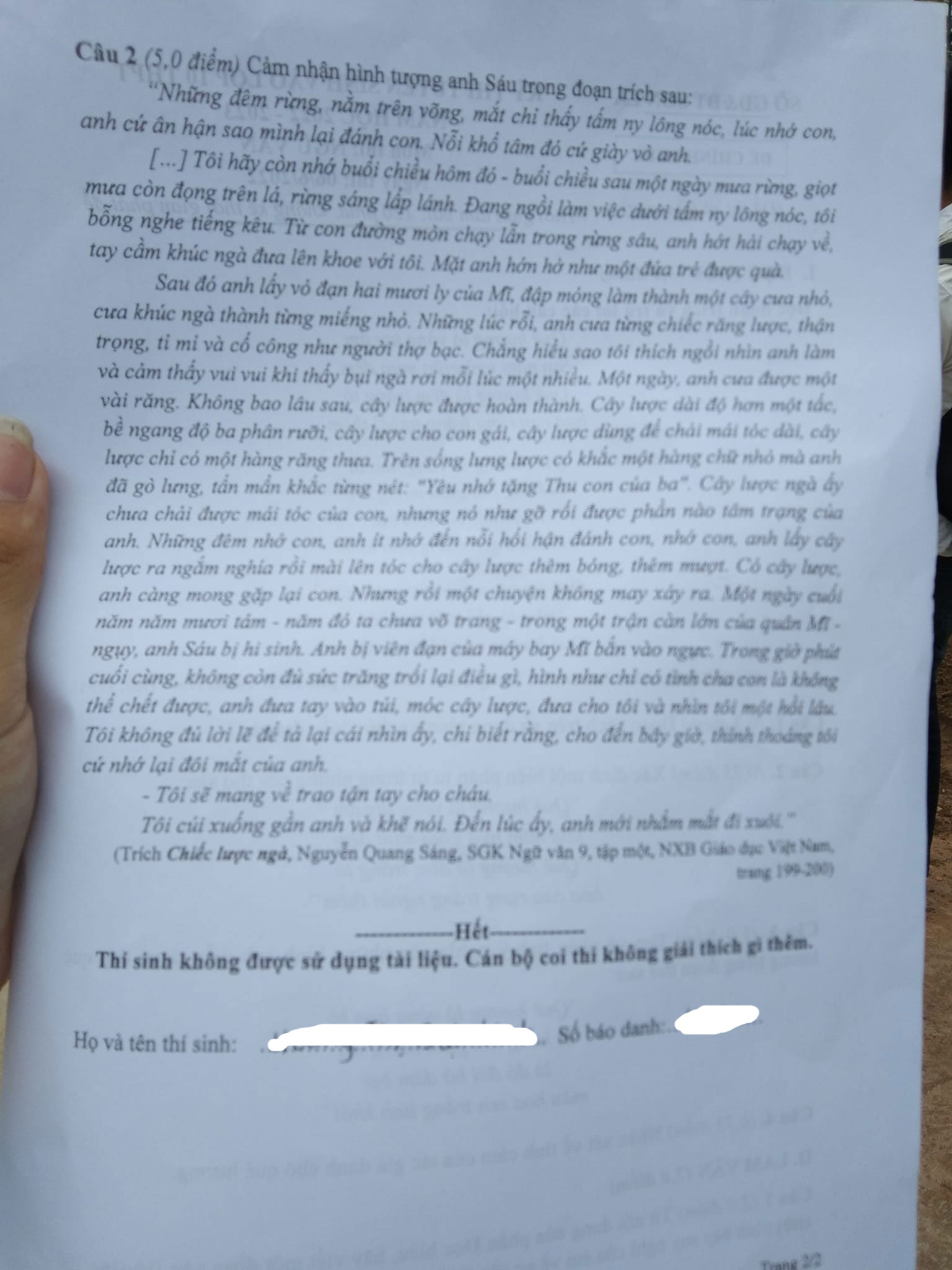 Đề thi vào 10 Văn Sơn La