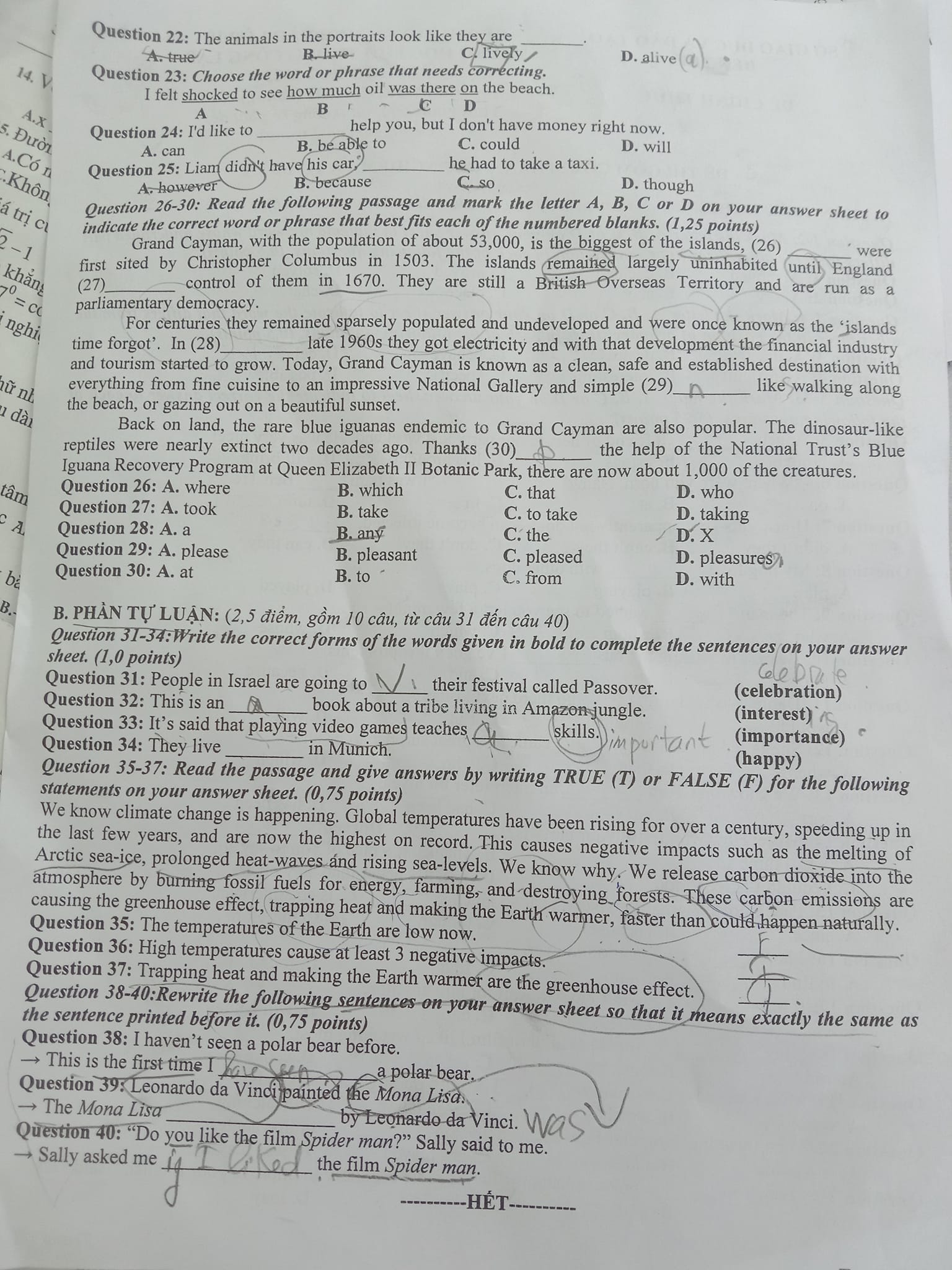 Đề thi vào 10 tiếng Anh Bến Tre 2022