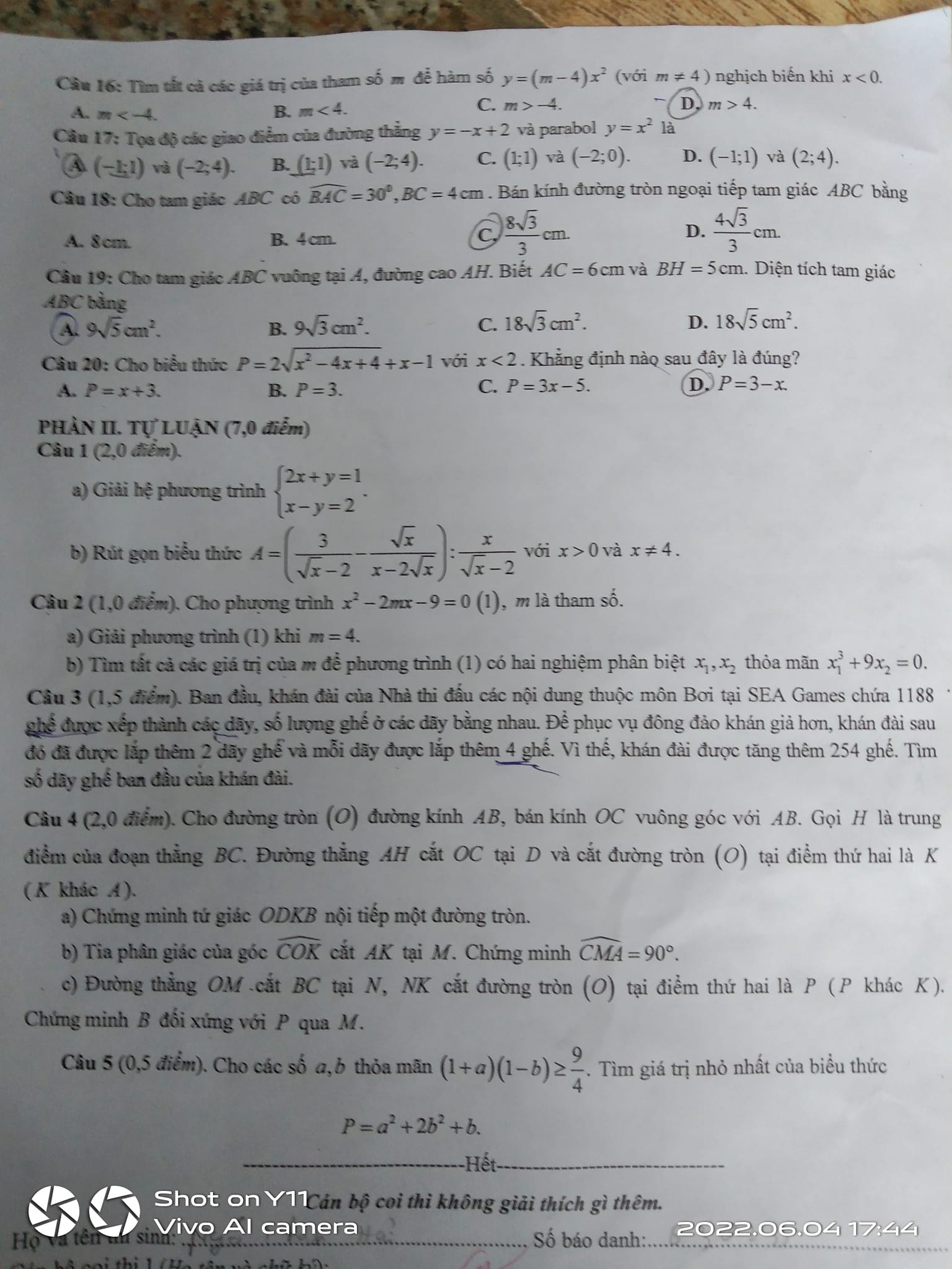 Đề thi vào 10 Toán Bắc Giang