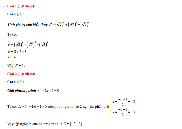 Đáp án thi vào 10 Toán Tây Ninh 2022