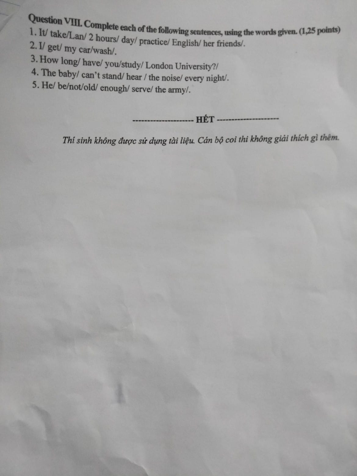 Đề thi vào 10 môn Anh Lai Châu 2022