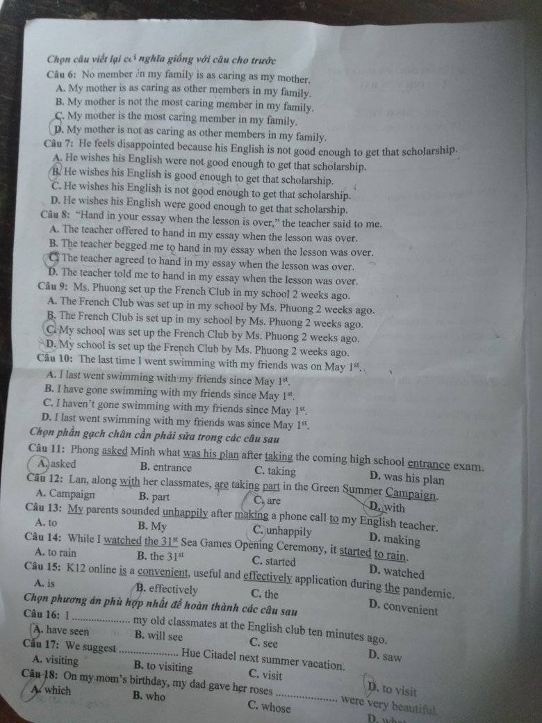 Đề thi vào 10 Tiếng Anh Yên Bái 2022