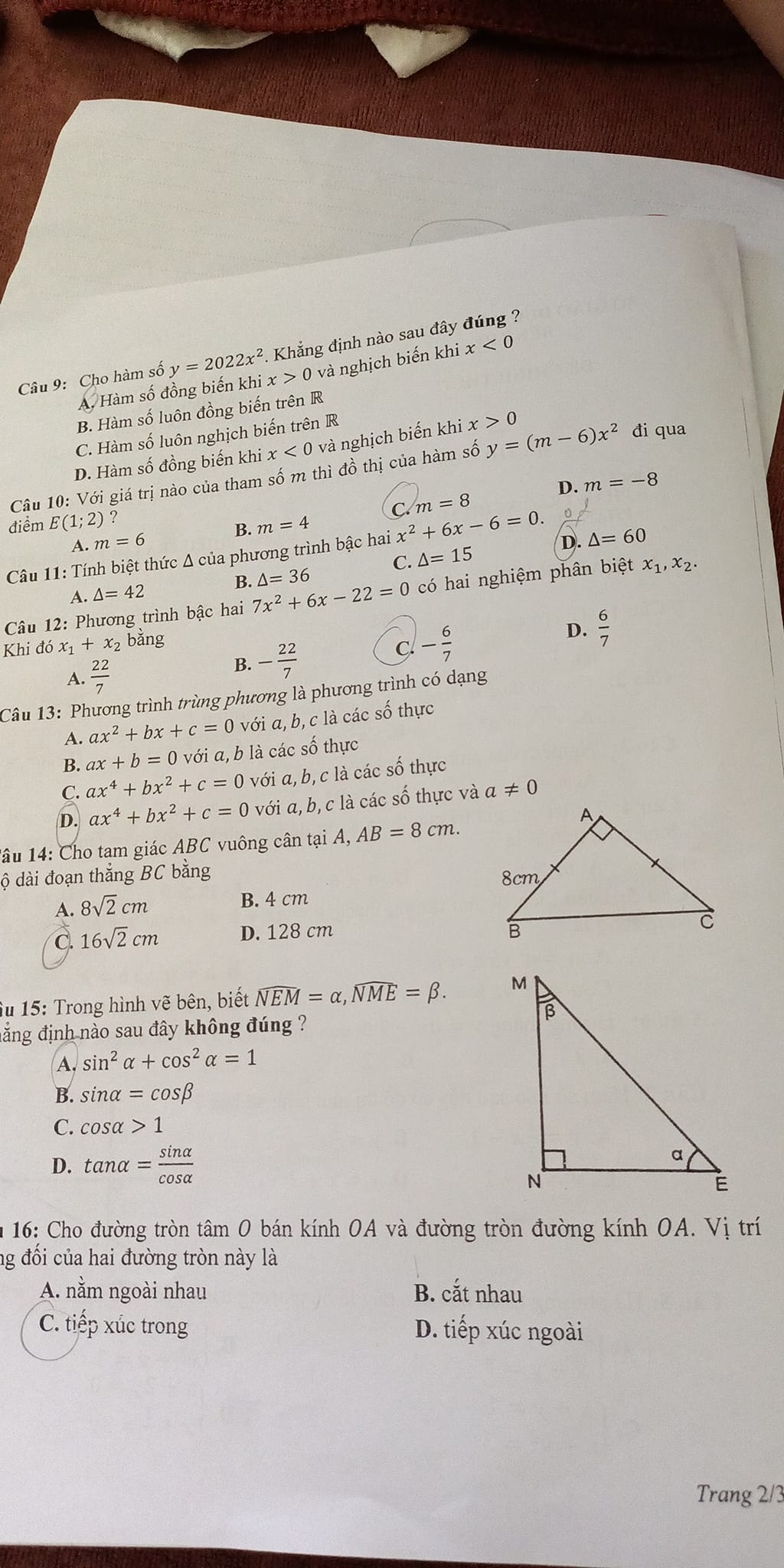 Đề thi vào 10 Toán Bến Tre 2022