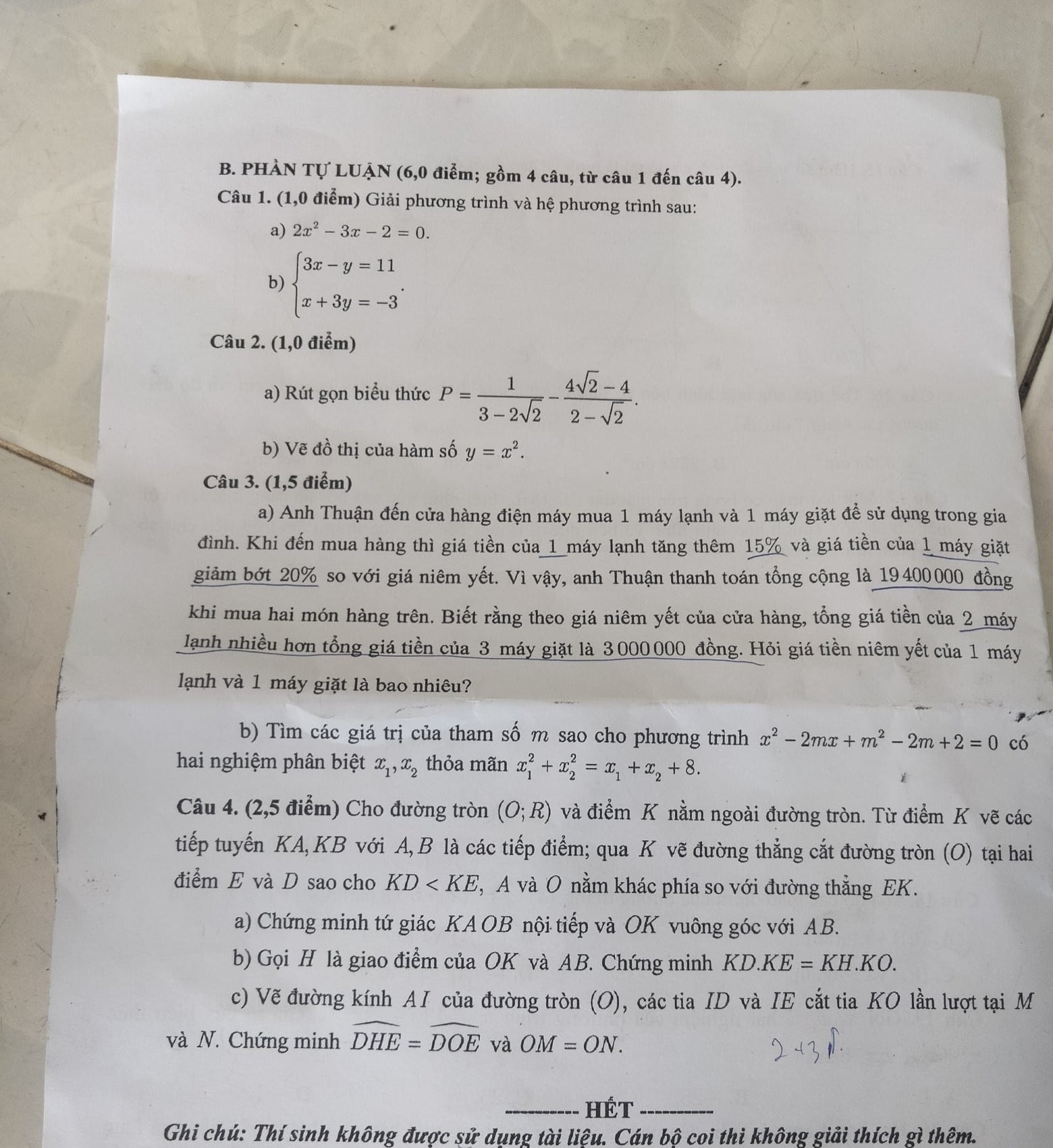 Đề thi vào 10 Toán Cần Thơ 2022