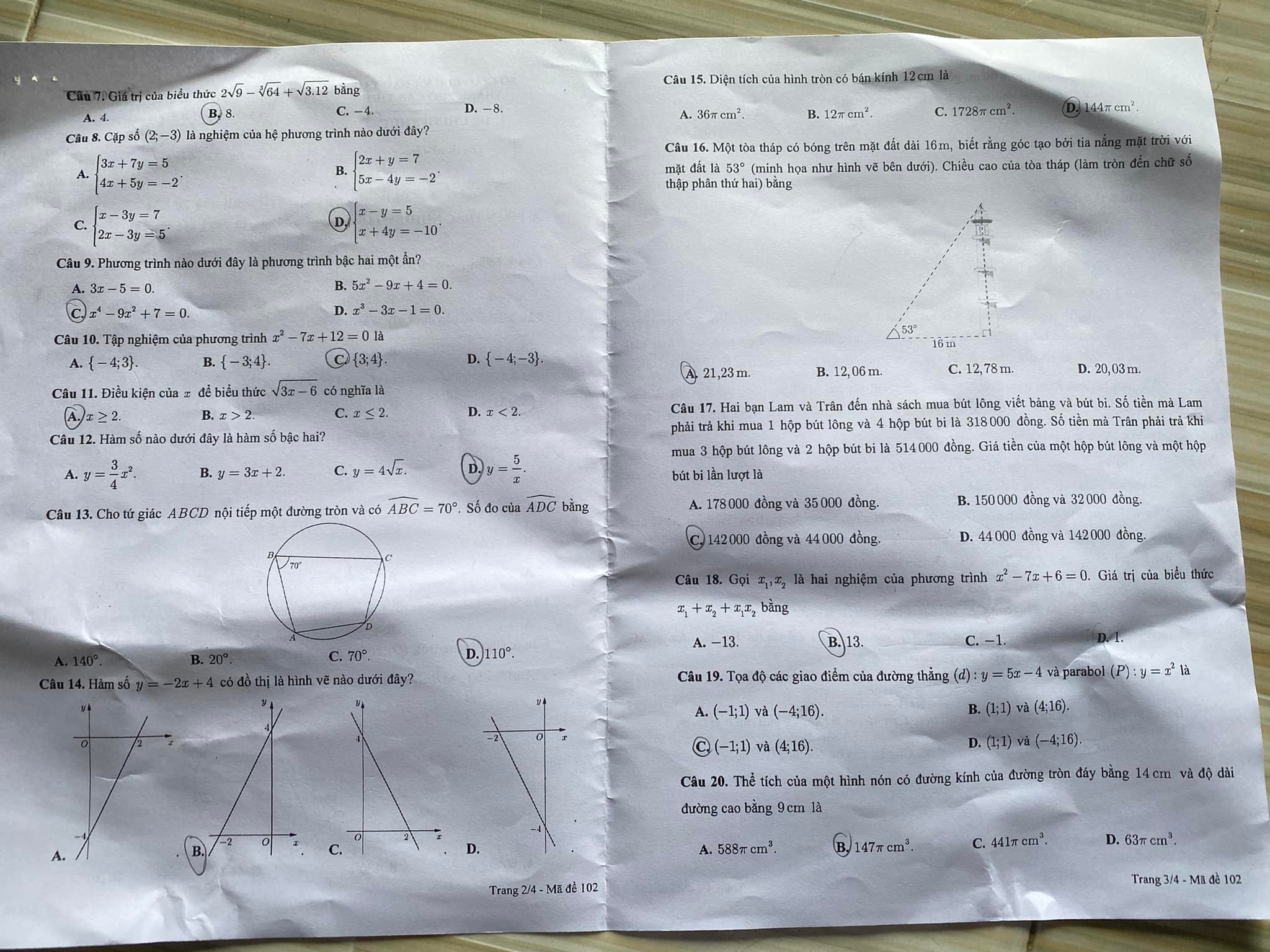 Đề thi vào 10 Toán Cần Thơ 2022