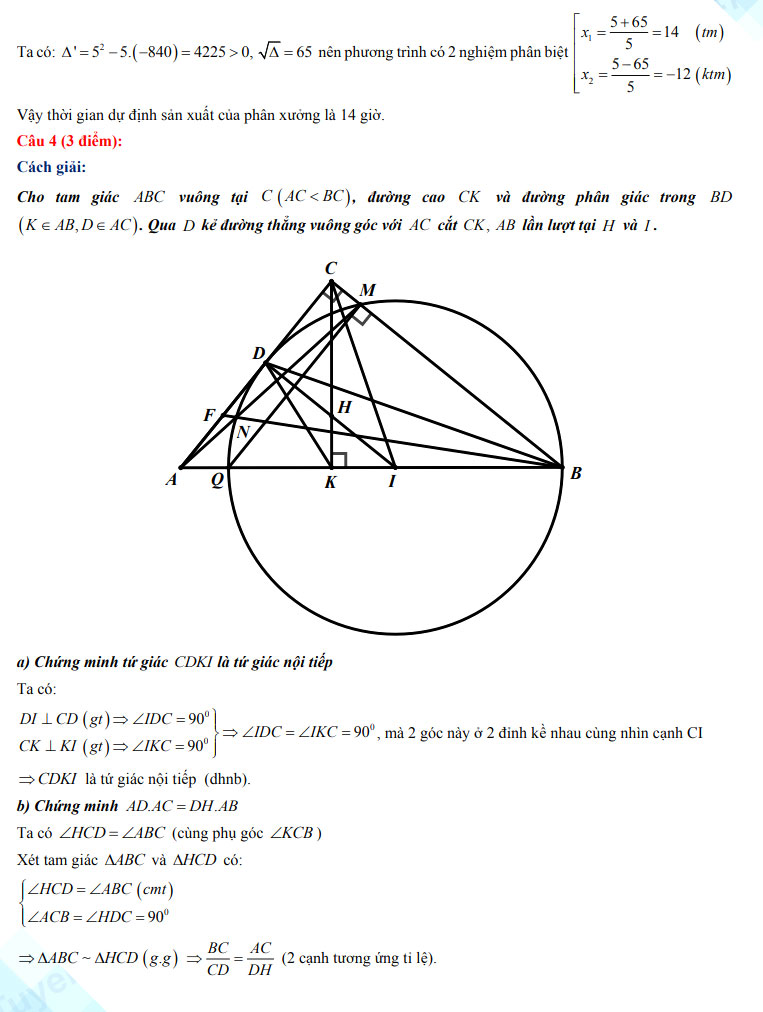 Đáp án thi vào 10 Toán Nghệ An 2022