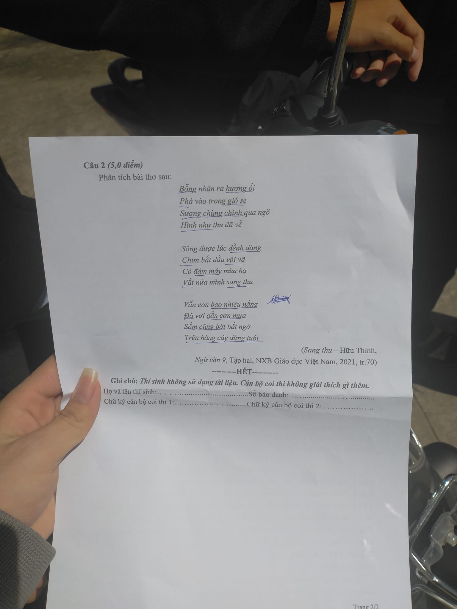 Đề thi Văn vào lớp 10 Cần Thơ 2022