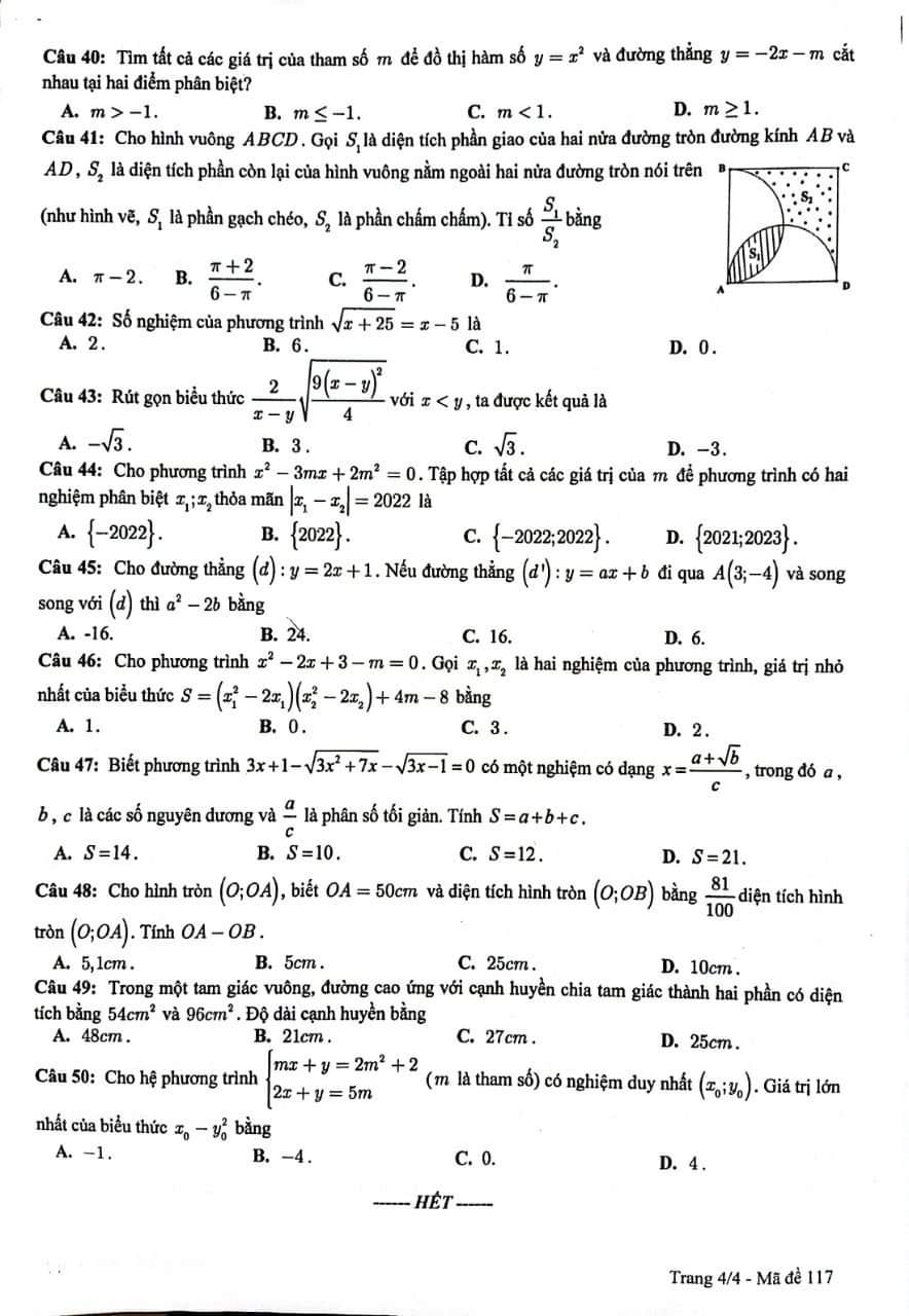 Đề thi vào 10 Toán Hưng Yên 2022