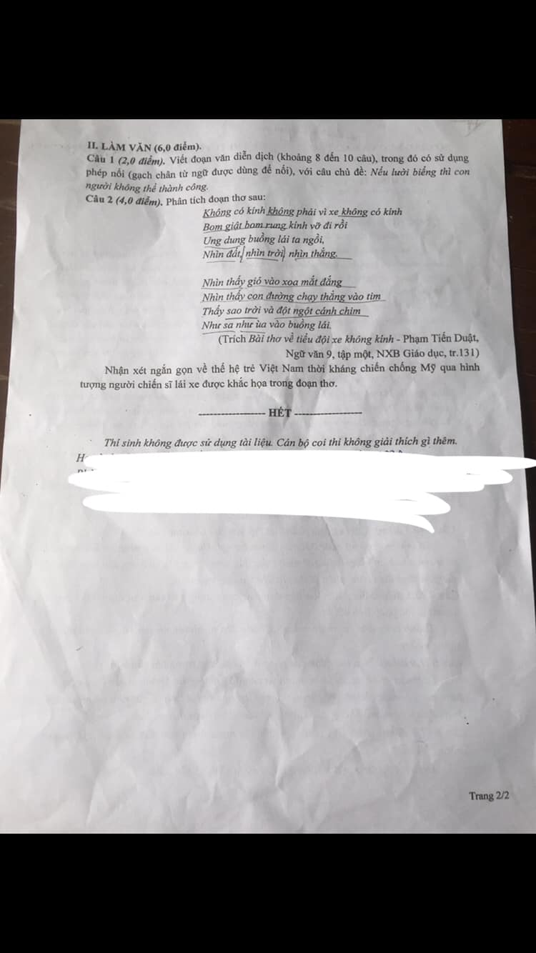 Đề thi vào 10 Văn Hưng Yên 2022