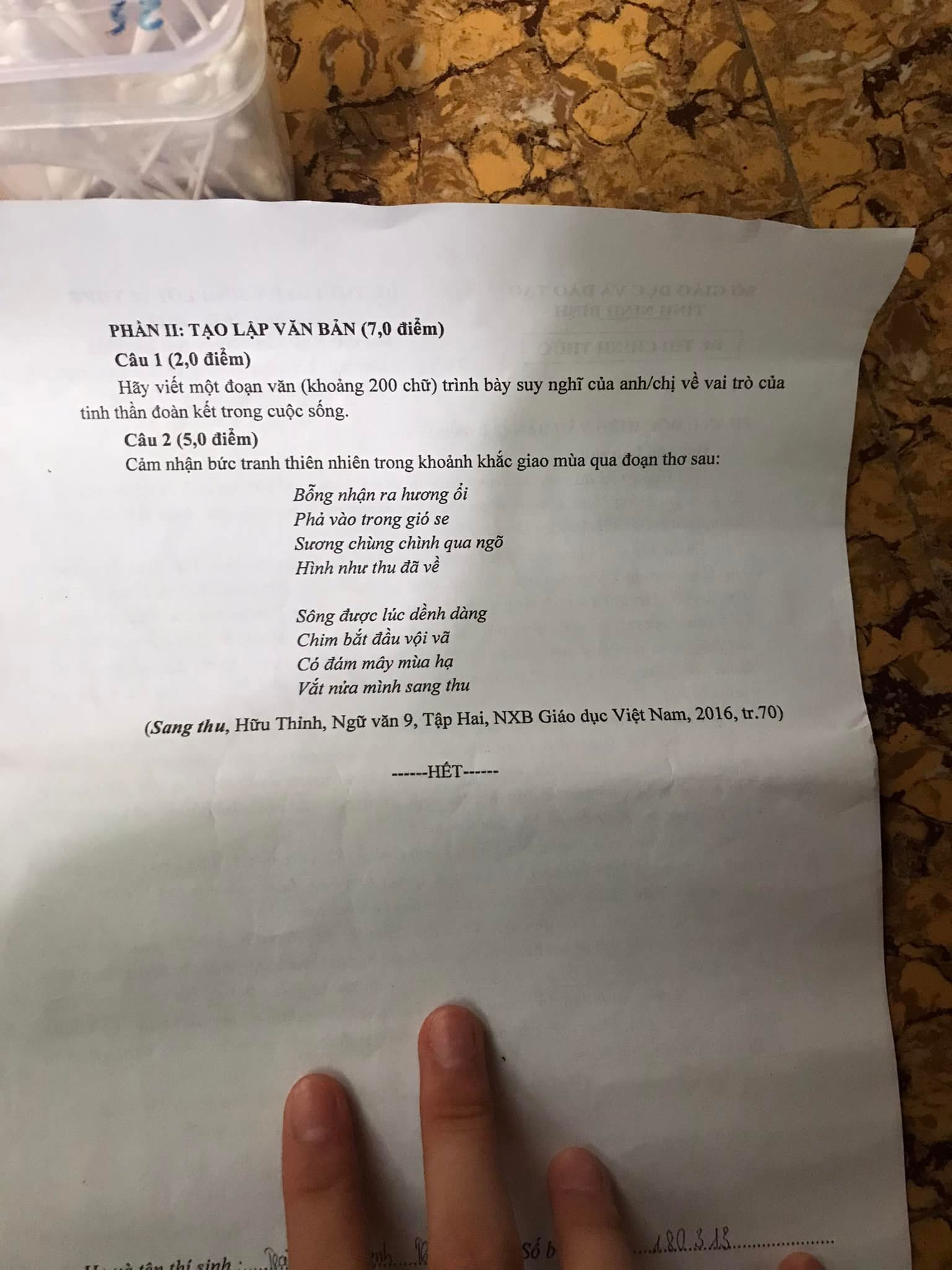 Đề thi vào 10 Văn Ninh Bình 2022