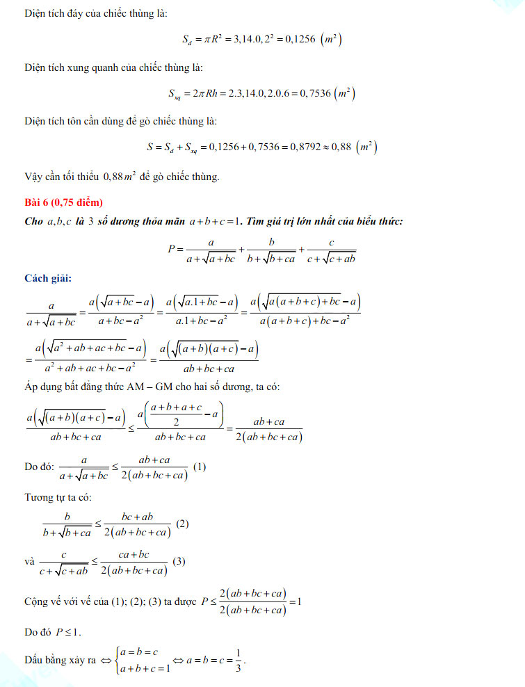 Đáp án thi vào 10 môn Toán Hải Phòng 2022