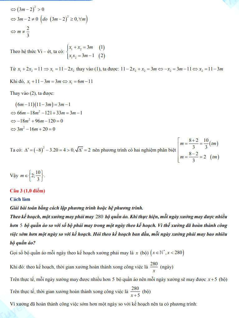 Đáp án thi vào 10 môn Toán Ninh Bình 2022
