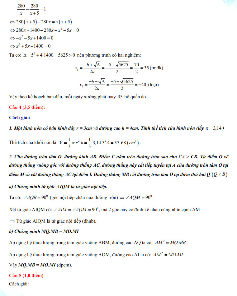 Đáp án thi vào 10 môn Toán Ninh Bình 2022