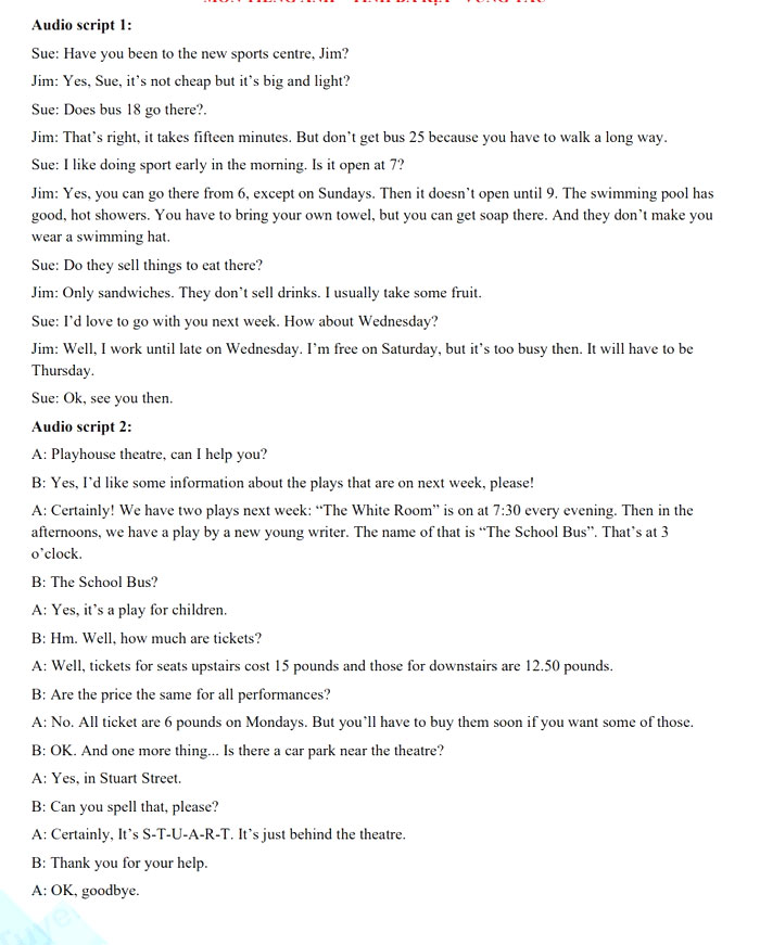 Đáp án đề thi vào 10 môn Anh Vũng Tàu 2022