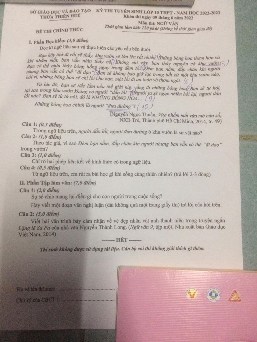 Đề thi vào 10 môn Văn Huế 2022