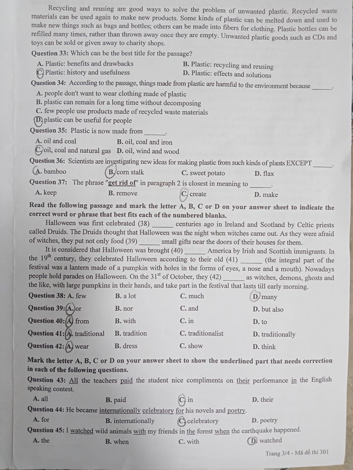Đề thi vào 10 Tiếng Anh Thái Bình 2022