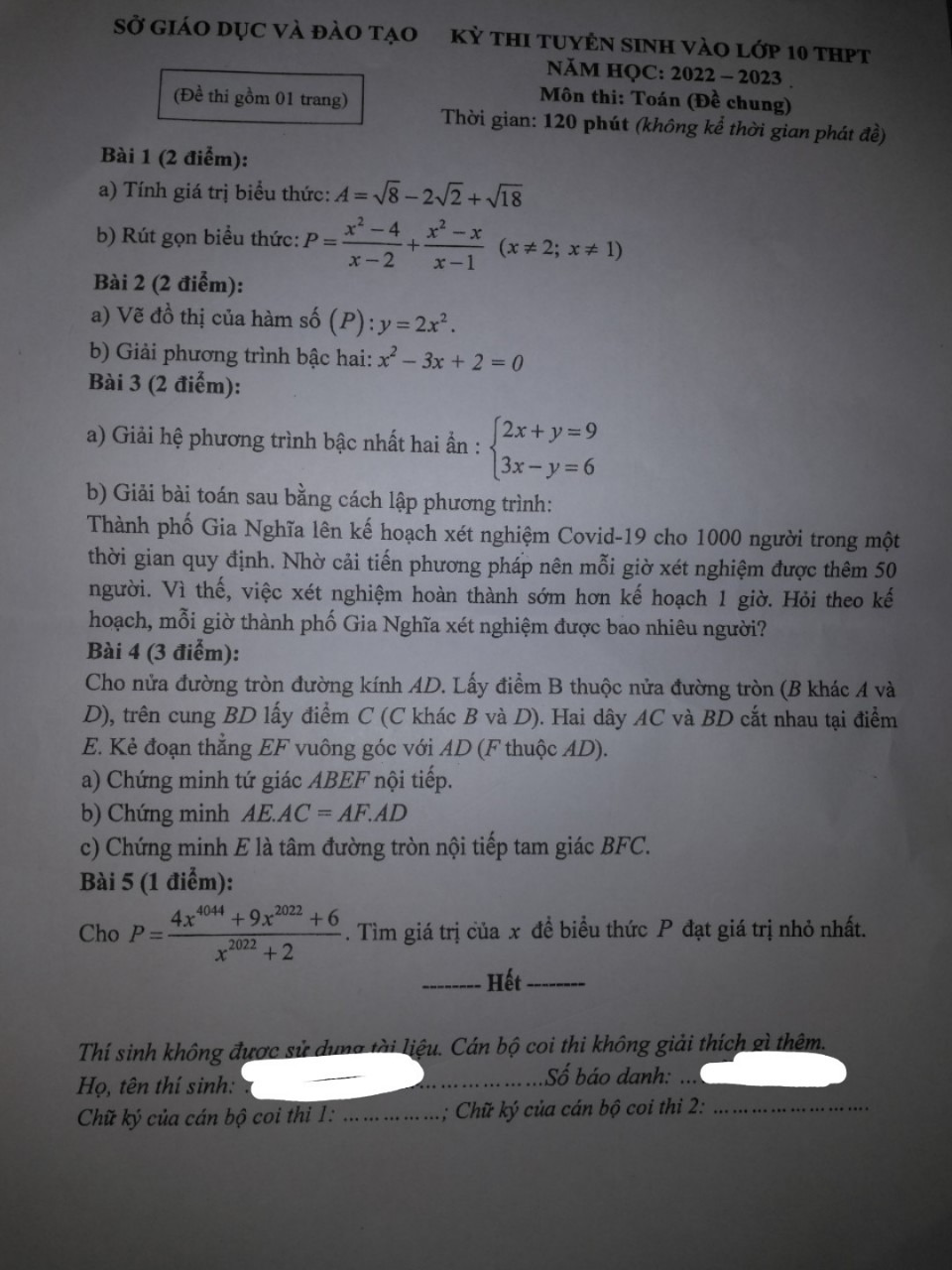 Đề thi vào 10 Toán Đắk Nông 2022
