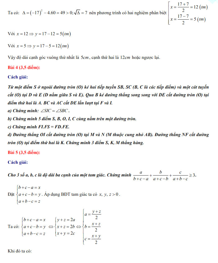Đáp án thi vào 10 môn Toán Bình Định 2022