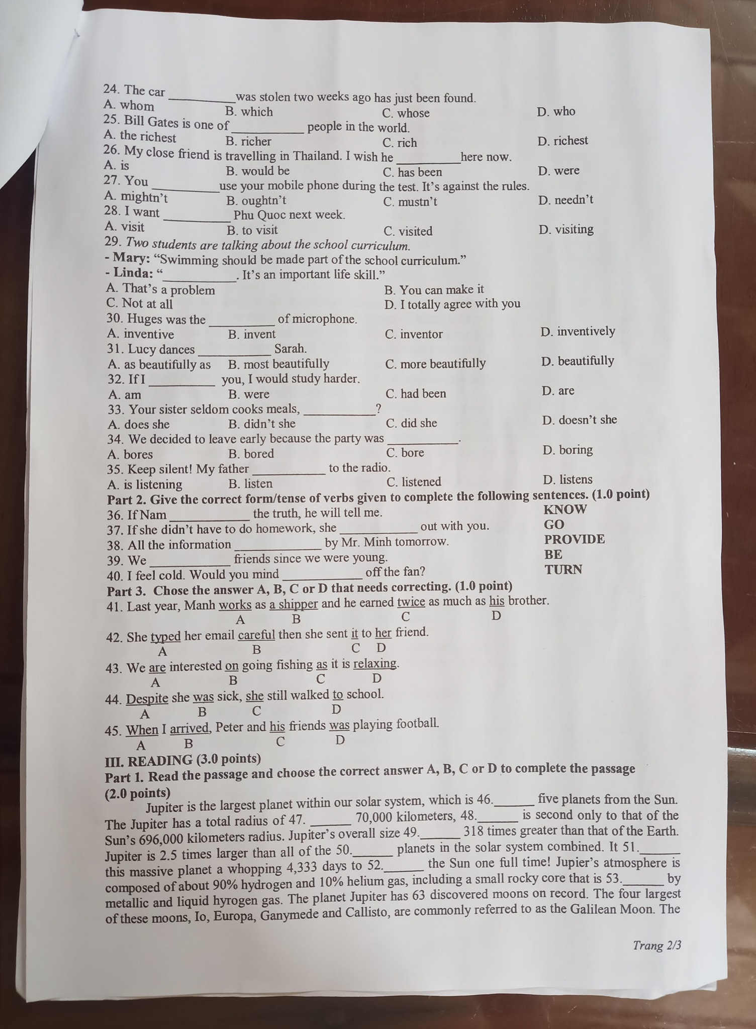 Đề thi vào 10 Tiếng Anh Lào Cai 2022