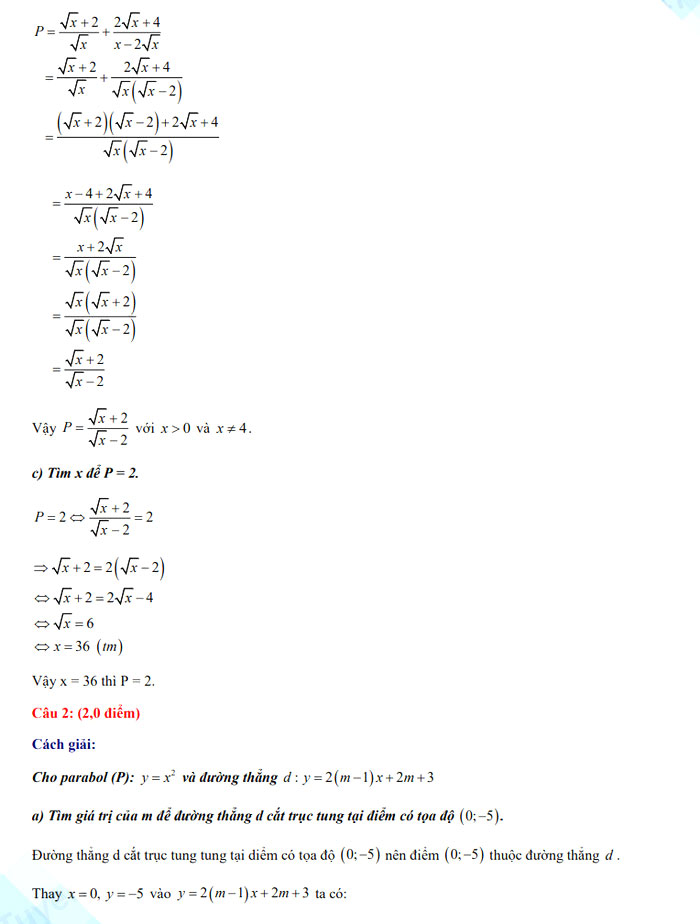 Đáp án thi vào lớp 10 môn Toán Phú Thọ 2022