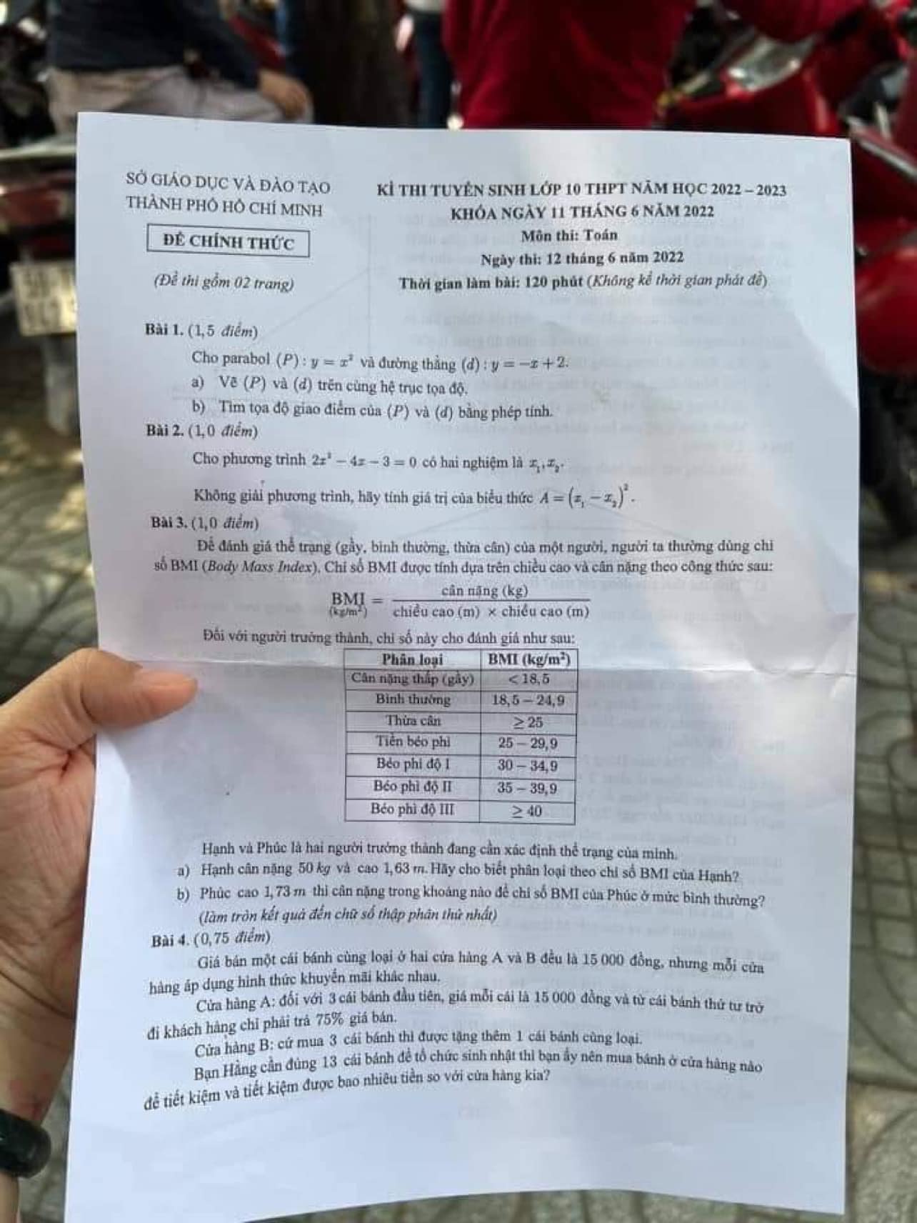 Đề thi vào lớp 10 môn Toán TPHCM 2022