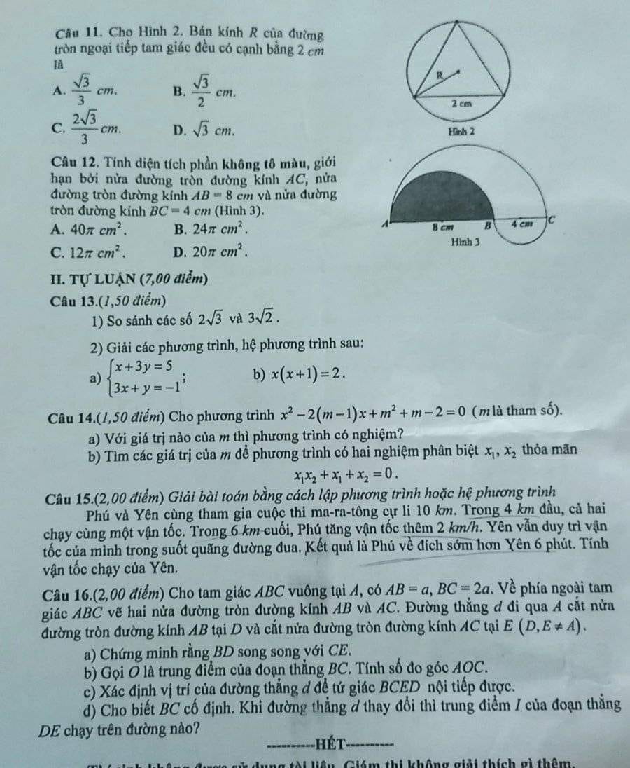 Đề thi vào lớp 10 Toán Phú Yên 2022
