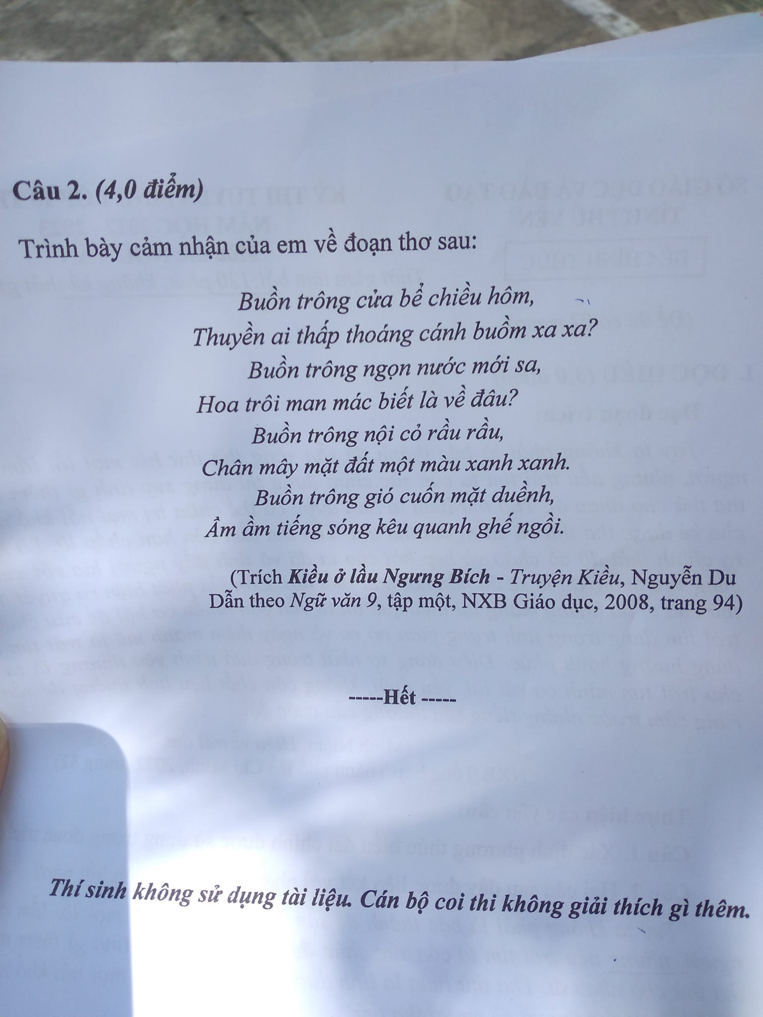 Đề thi vào lớp 10 Văn Phú Yên 2022