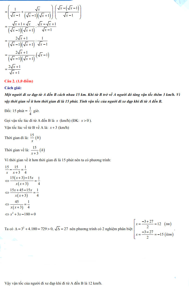 Đáp án thi vào 10 môn Toán Bắc Ninh 2022