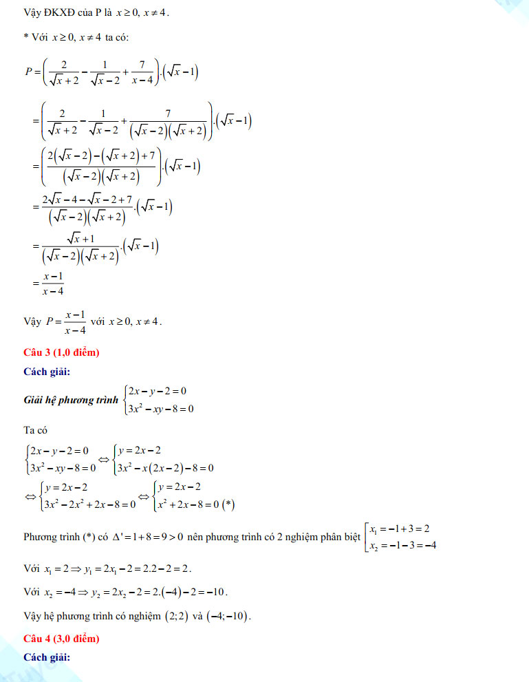 Đáp án thi vào 10 môn Toán Nam Định 2022