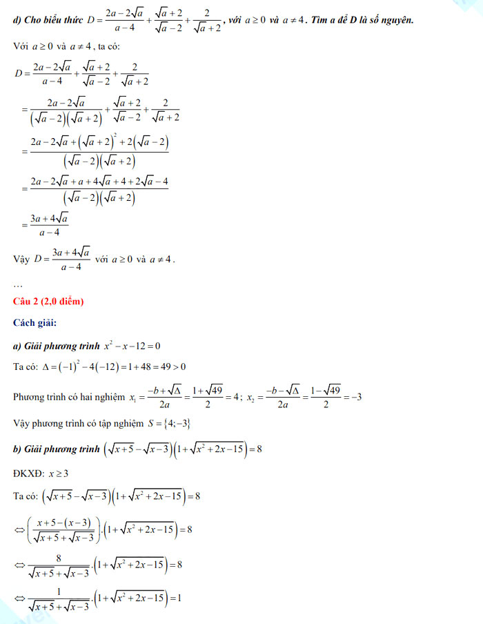 Đáp án thi vào 10 môn Toán Hậu Giang 2022