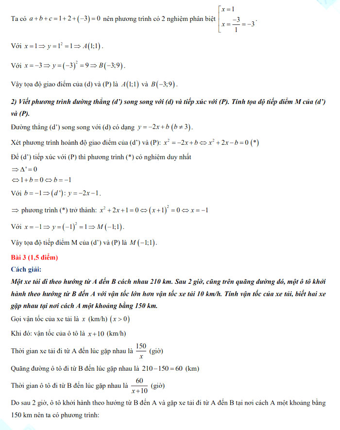 Đáp án thi vào 10 môn Toán Tiền Giang 2022