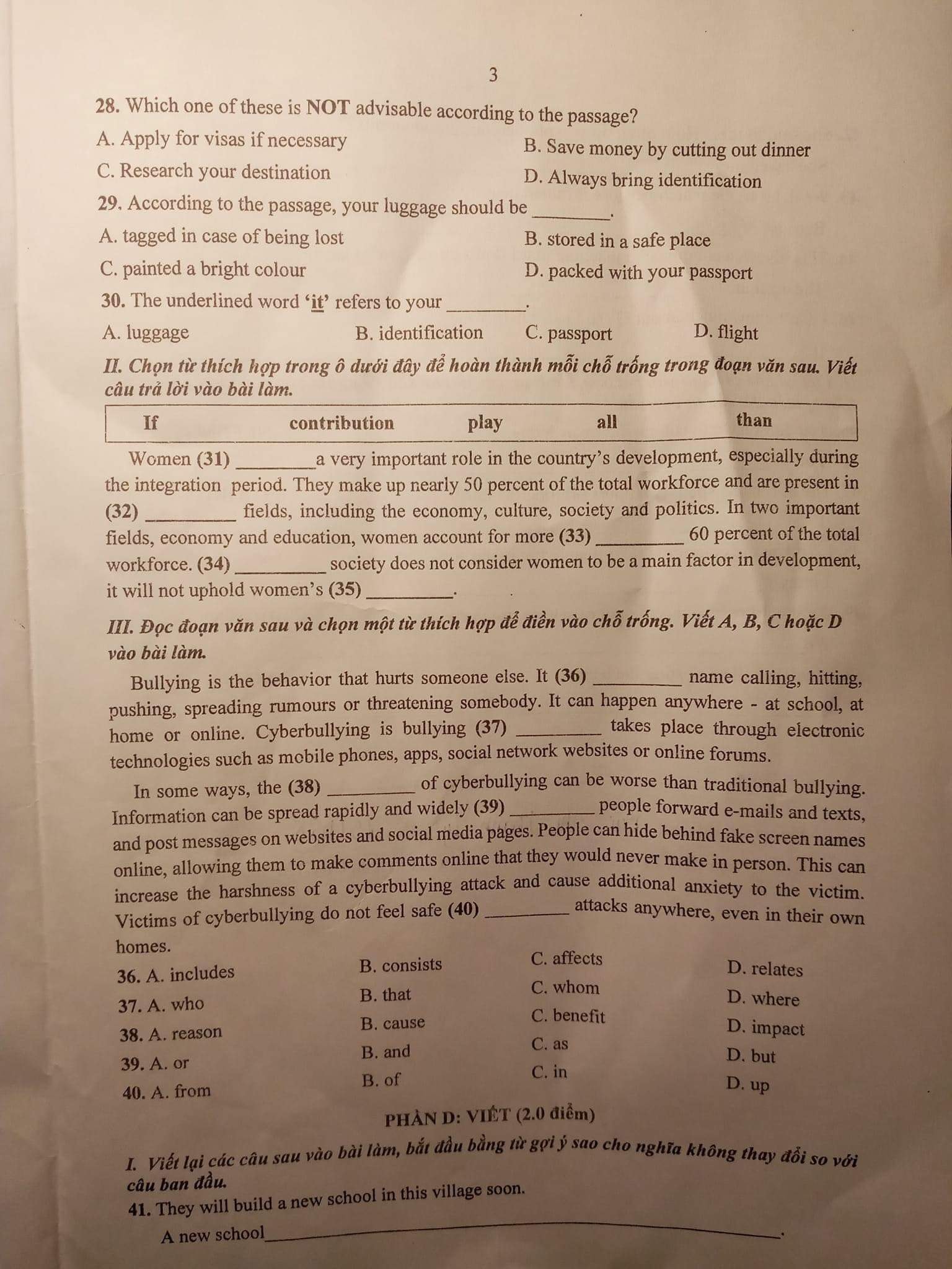 Đề thi vào 10 Tiếng Anh Thanh Hóa 2022