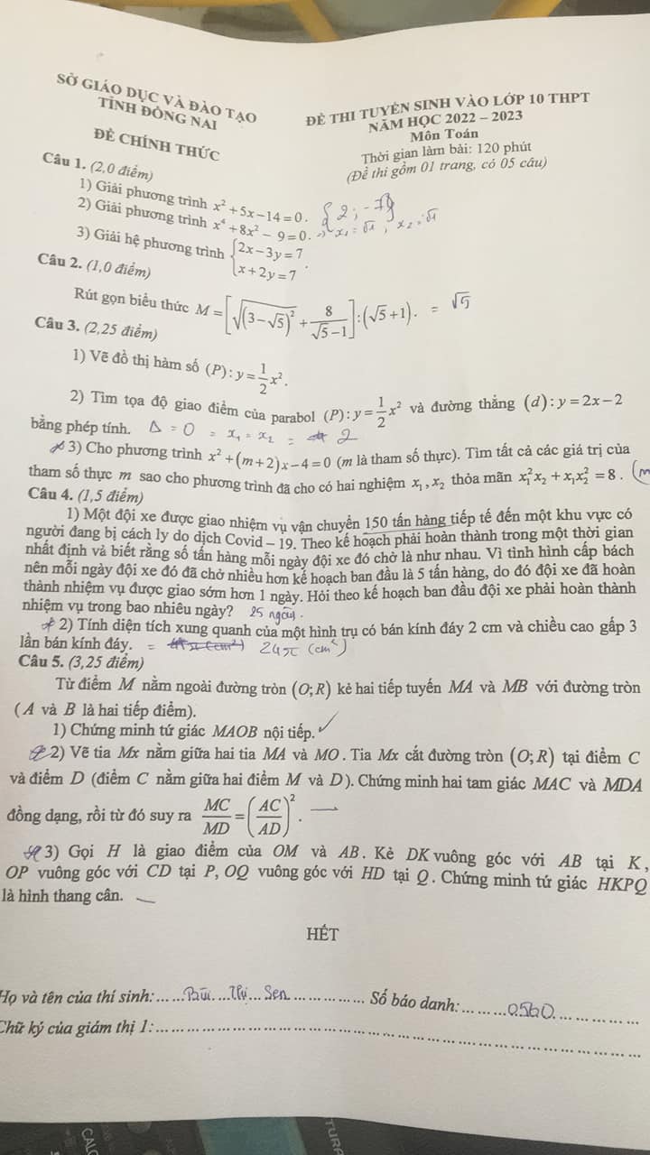 Đề thi vào 10 môn Toán Đồng Nai 2022