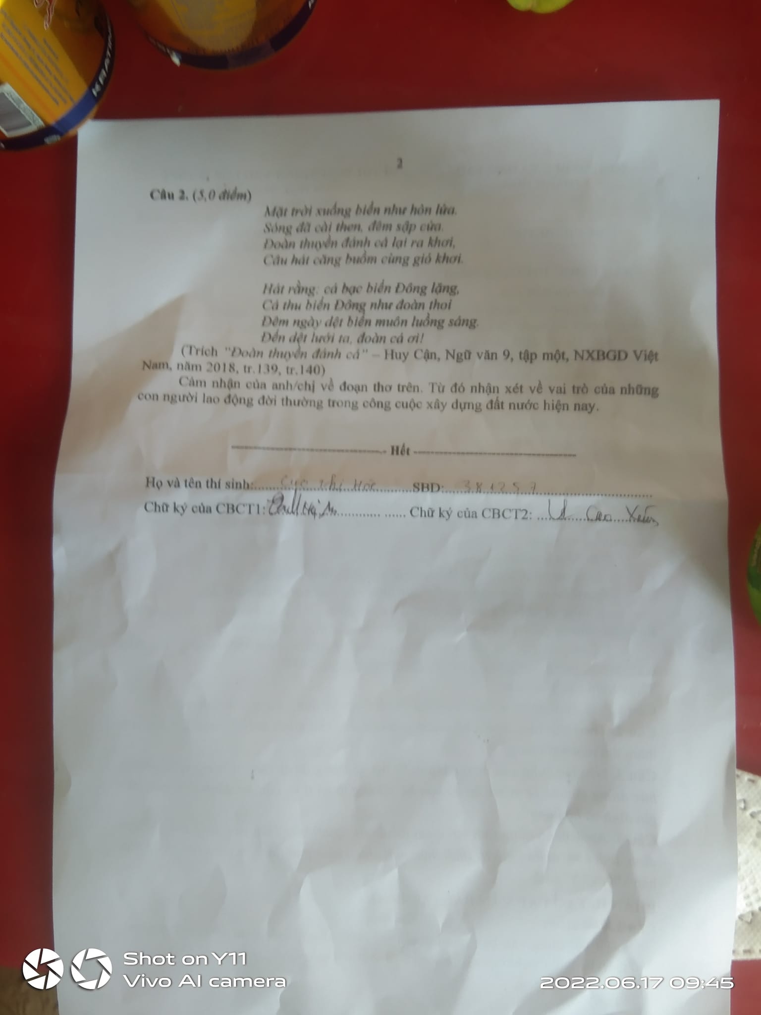 Đề thi vào 10 Văn Thanh Hóa 2022