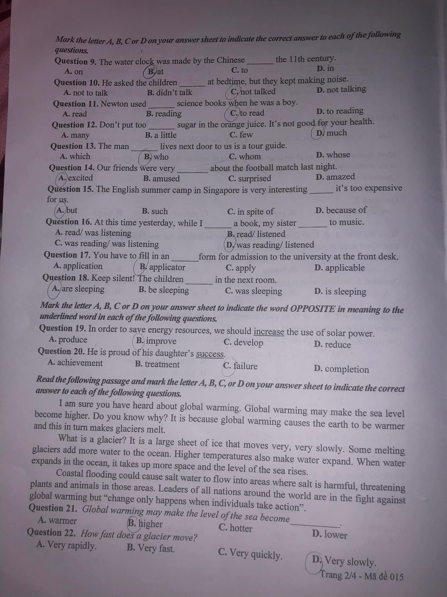 Đề thi vào 10 môn Anh Hà Nội năm 2022