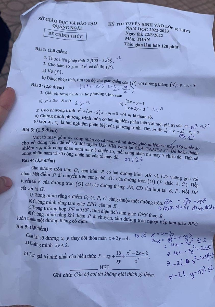 Đề tuyển sinh vào 10 môn Toán Quảng Ngãi 2022