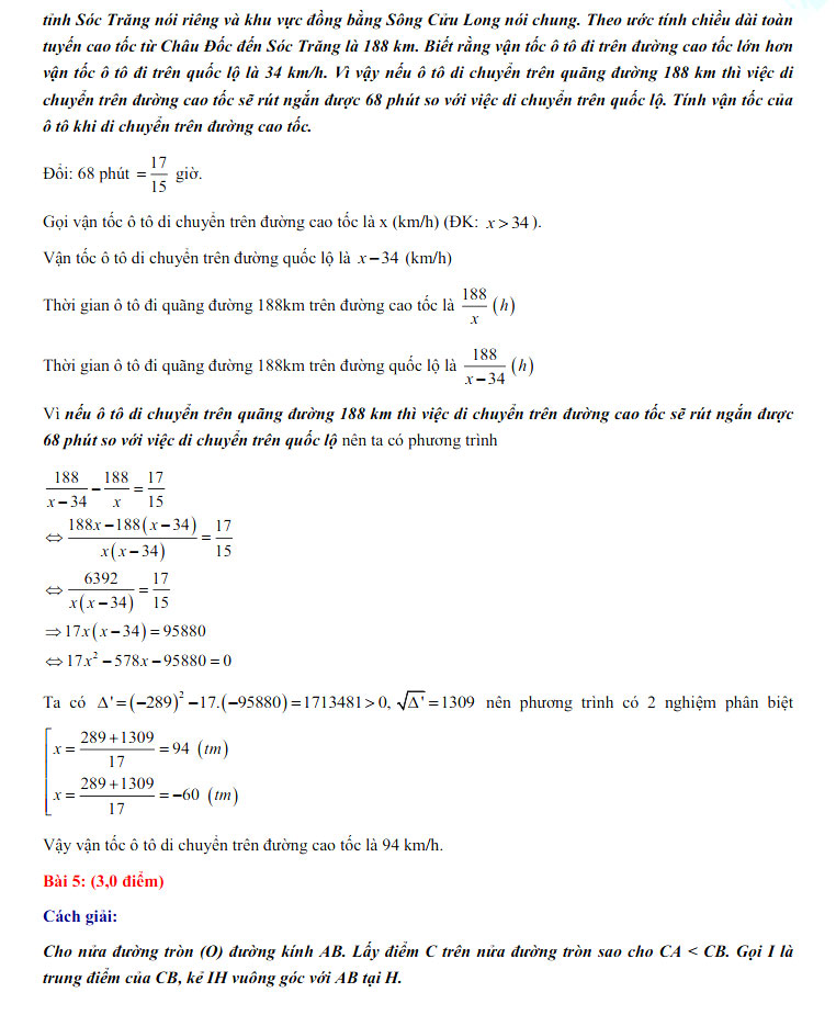 Đáp án thi vào 10 môn Toán Sóc Trăng 2022