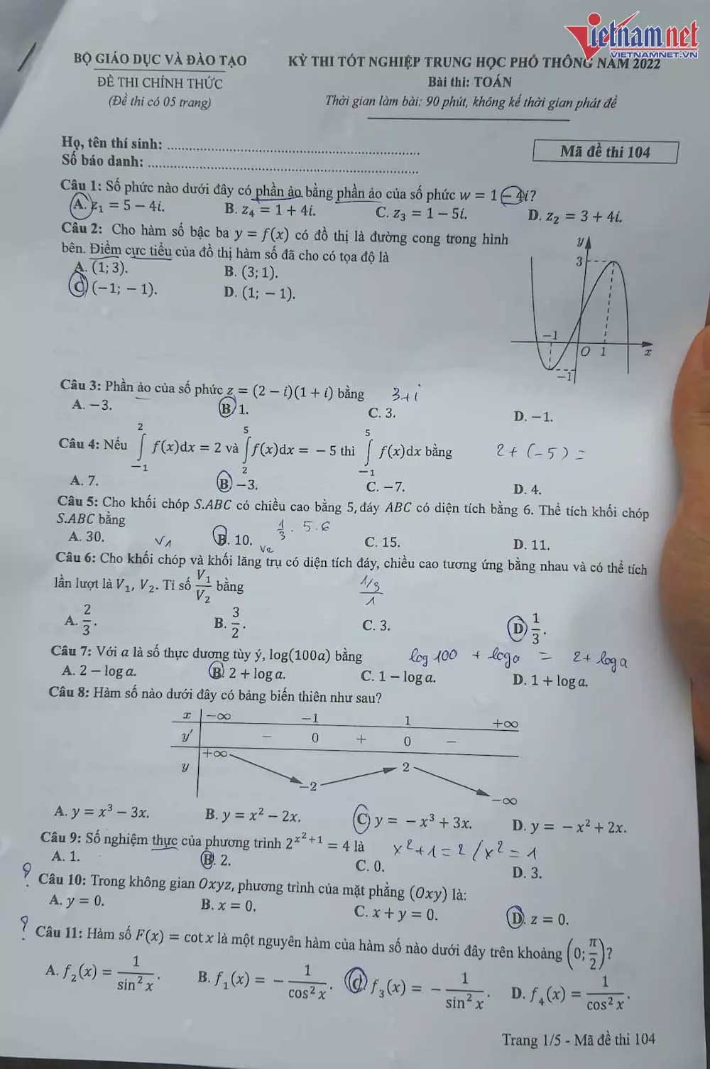 Đề thi THPT Quốc Gia năm 2022 môn Toán