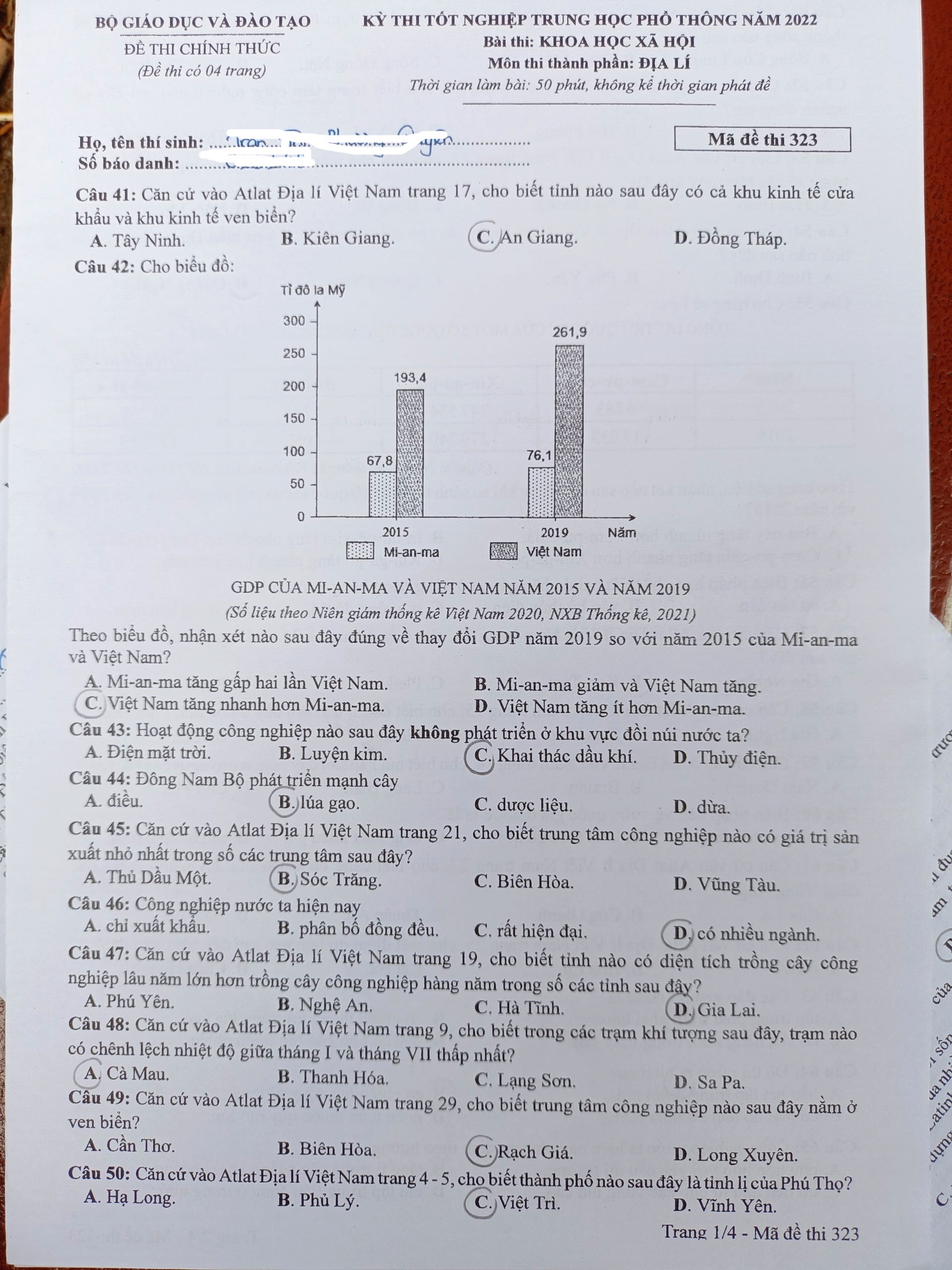 Đề thi THPT Quốc gia 2022 môn Địa