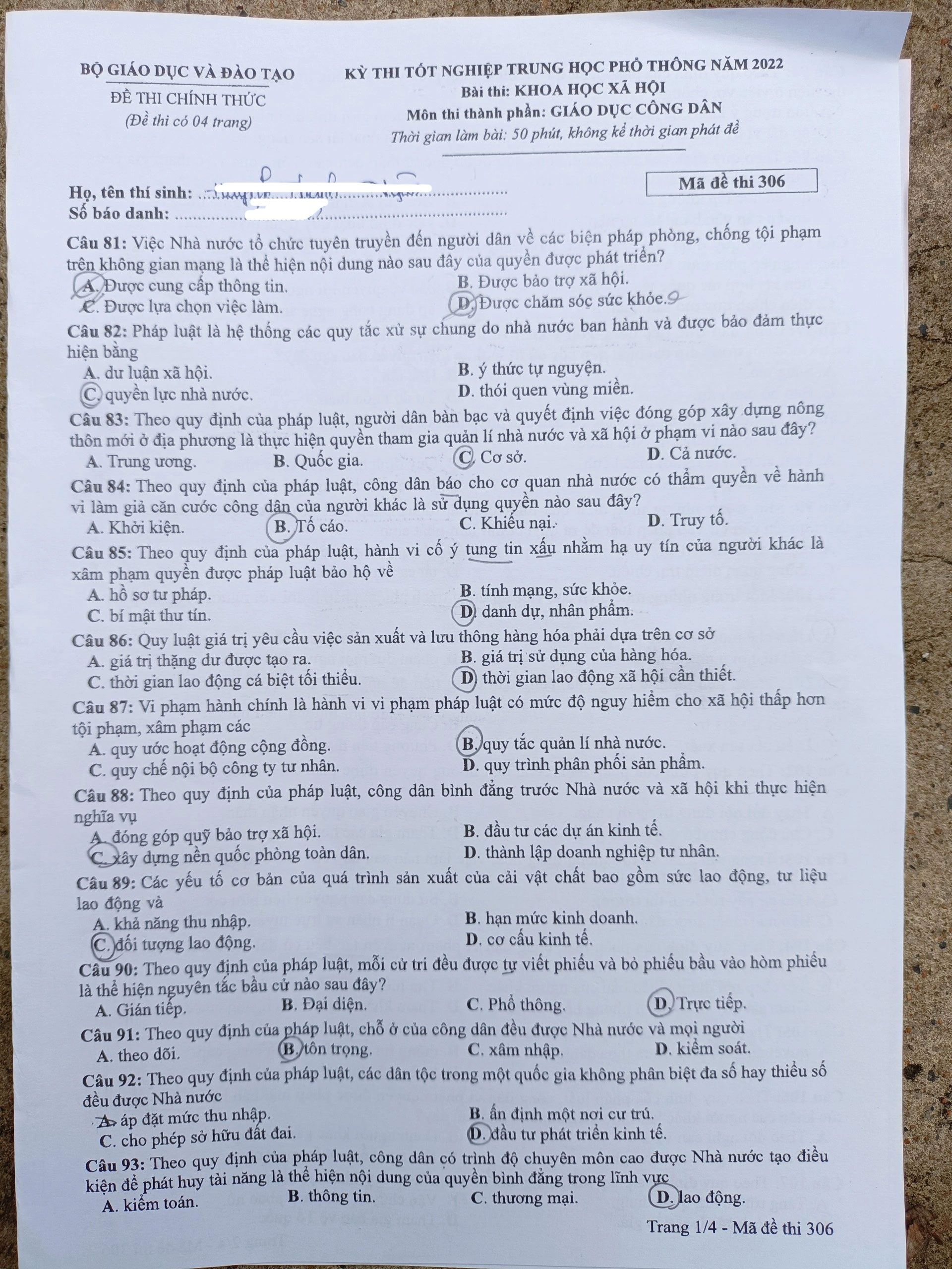 Đề thi THPT 2022 môn GDCD