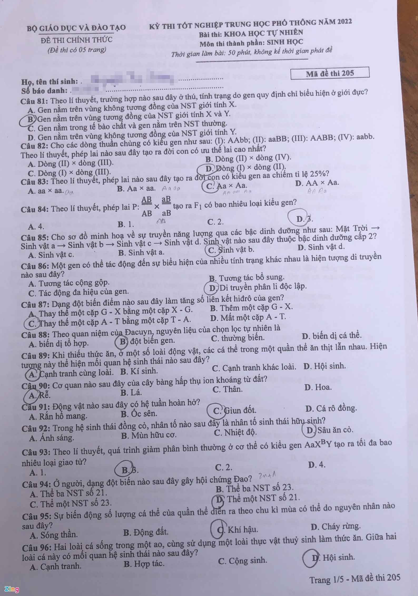 Đề thi THPT Quốc gia 2022 môn Sinh